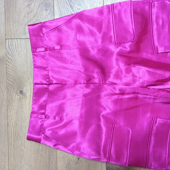 Frame Relaxed Straight Cargo High Waist in Magenta Satin Pockets sz 6 - Picture 4 of 13